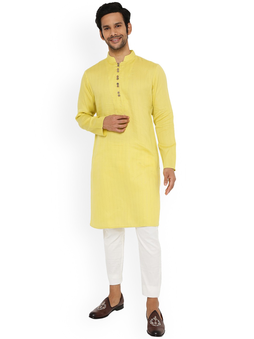 

Be Desi Striped Mandarin Collar Straight Kurta, Yellow