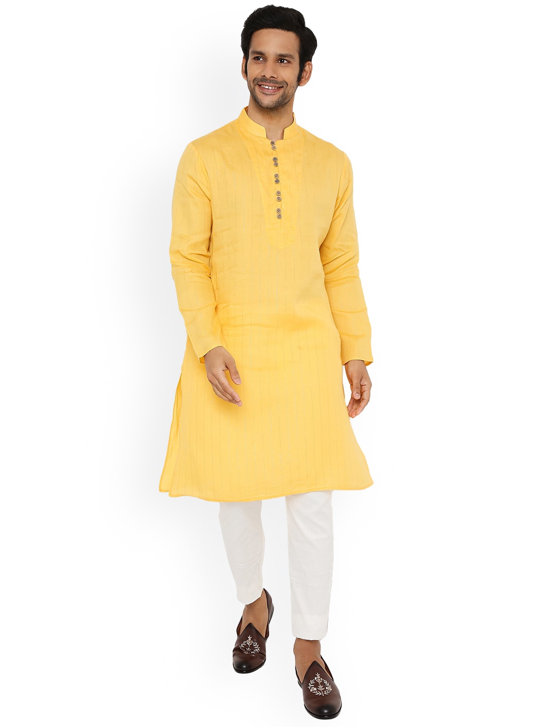 

Be Desi Striped Mandarin Collar Straight Kurta, Yellow