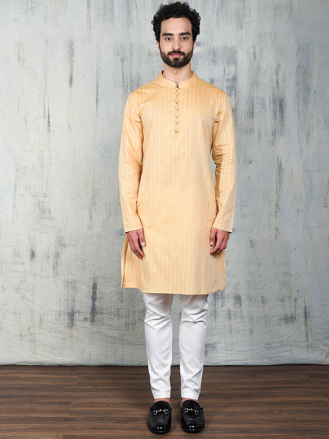 

Be Desi Striped Mandarin Collar Straight Kurta, Mustard