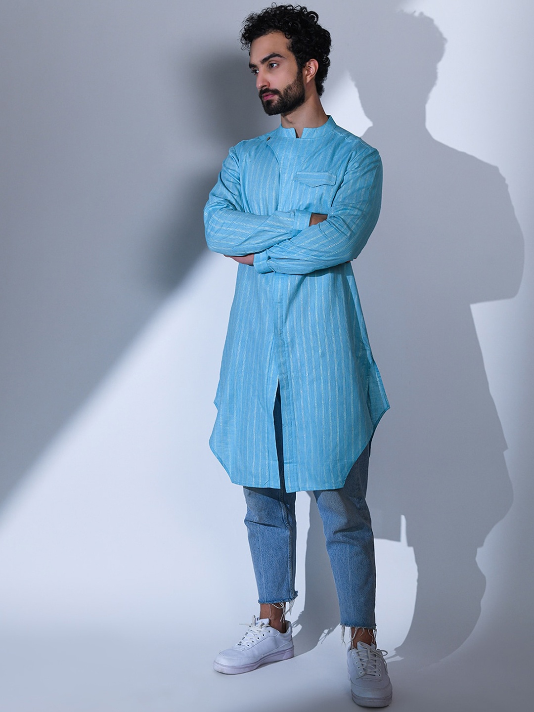 

Be Desi Striped Straight Regular Kurta, Blue