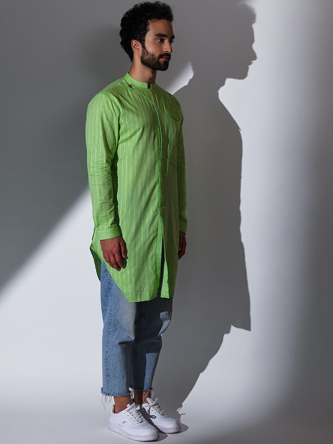

Be Desi Striped Straight Regular Kurta, Green