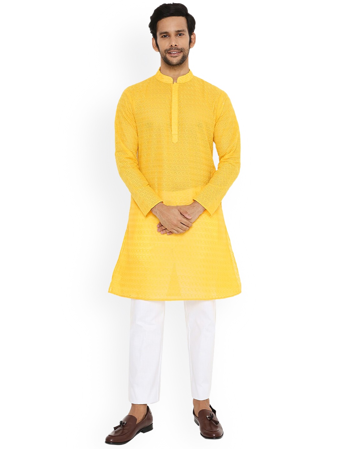 

Be Desi Geometric Printed Mandarin Collar Kurta, Yellow