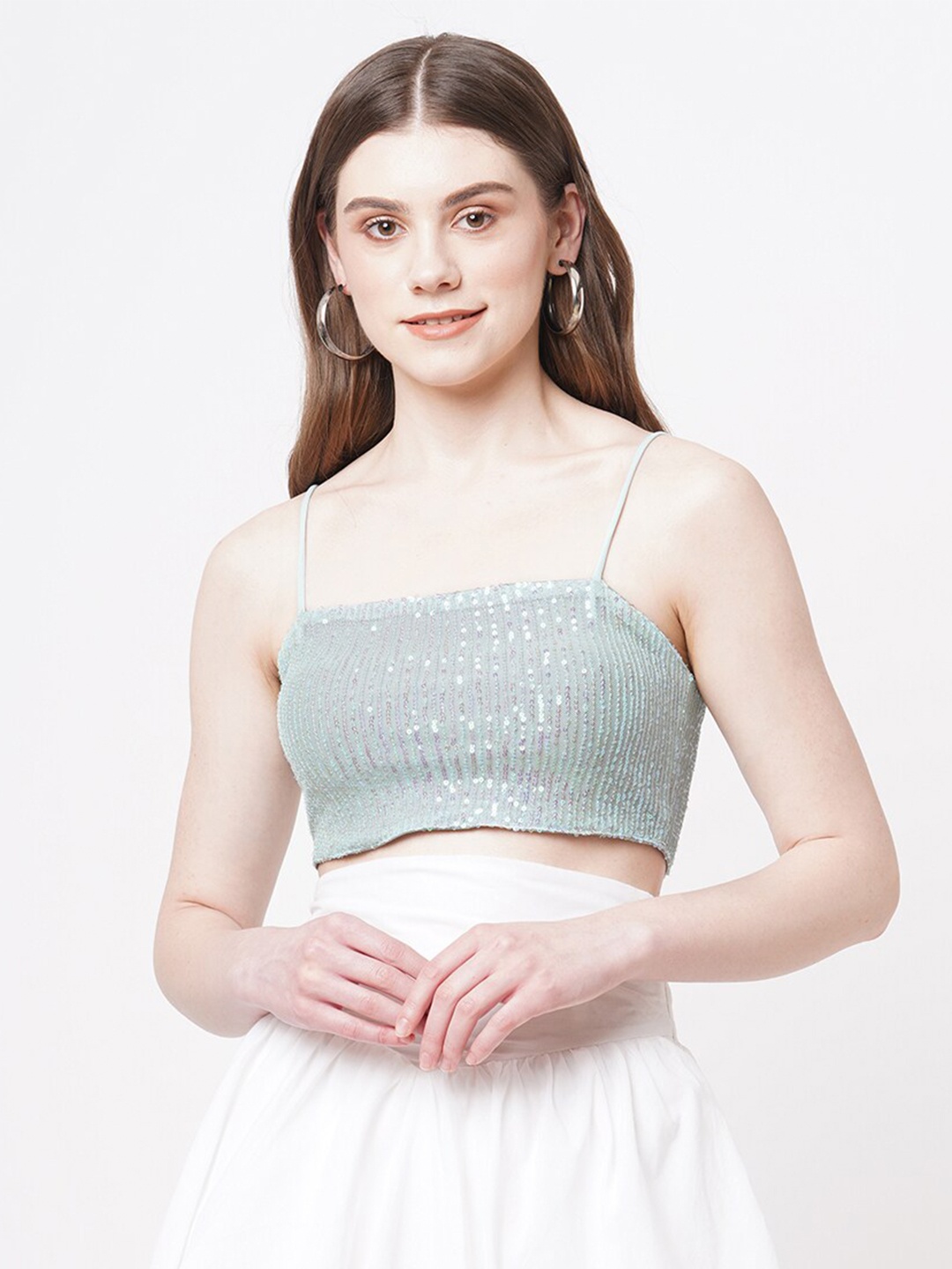 

Ashtag Turquoise Blue Embellished Crop Top