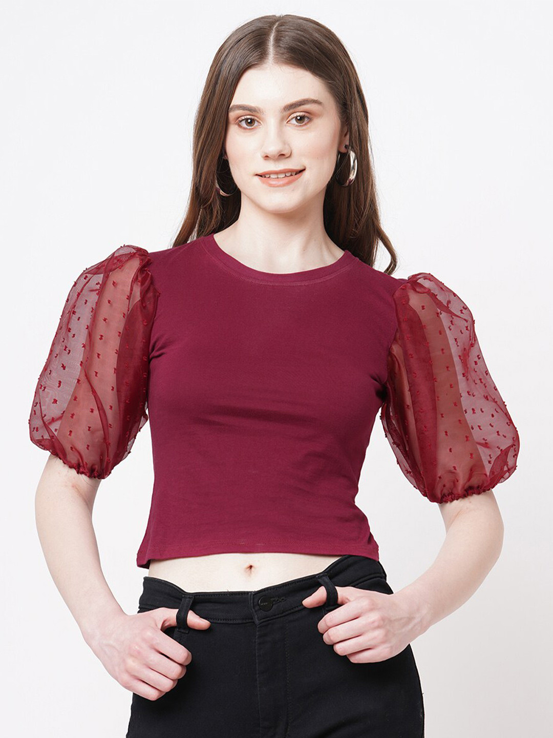 

Ashtag Cotton Regular Crop Top, Maroon
