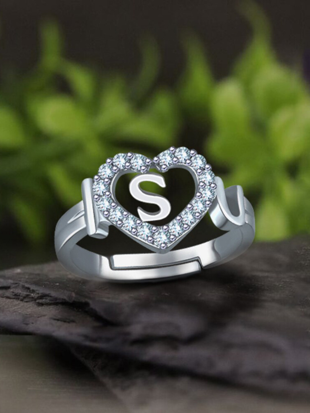 

MEENAZ Silver-Plated AD-Studded Adjustable Finger Ring