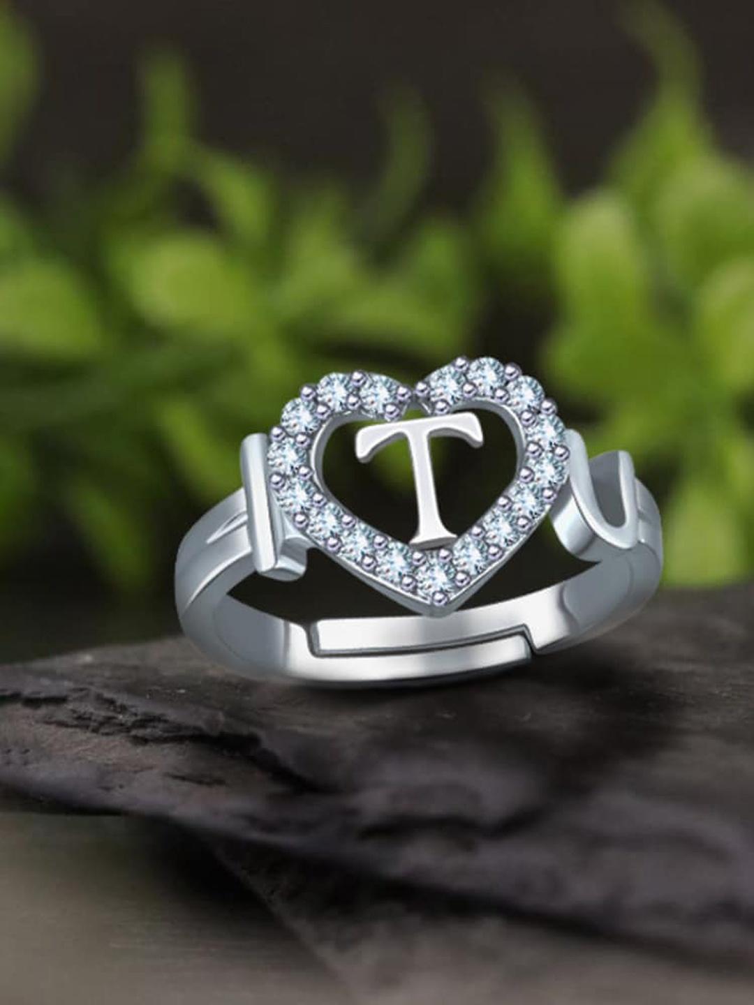 

MEENAZ Silver-Plated Stone-Studded Adjustable Finger Ring
