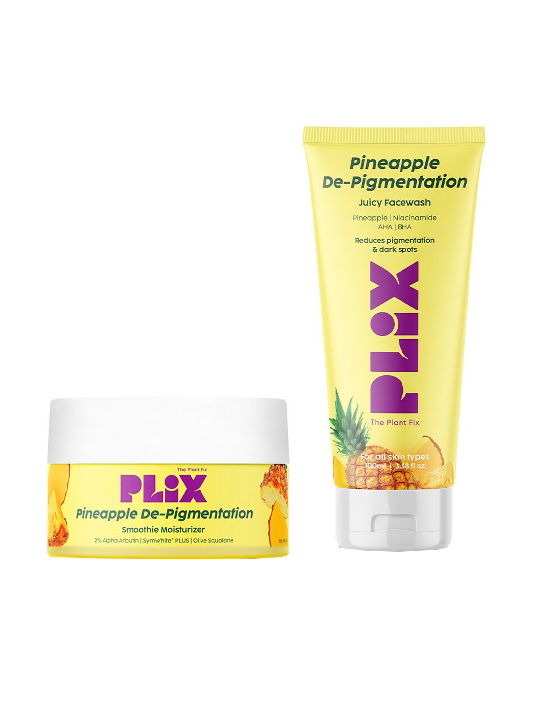 

PLIX THE PLANT FIX Pineapple De-Pigmentation Facewash 100ml & Smoothie Moisturizer 30g, Yellow