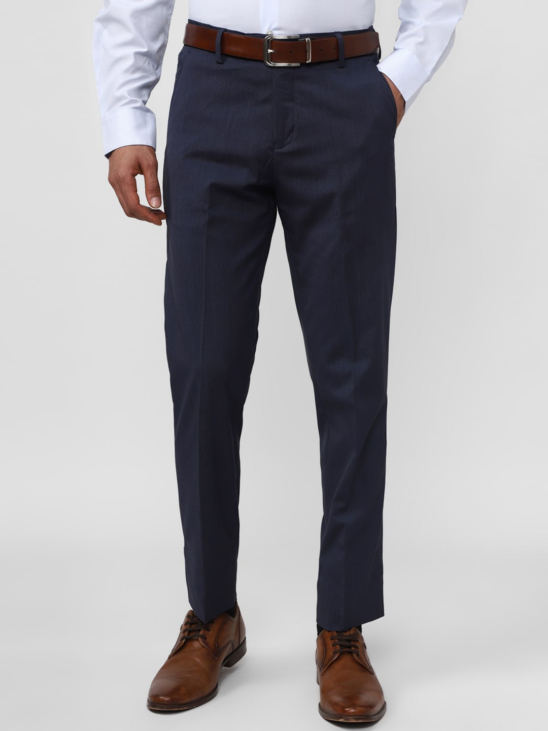 

Peter England Men Slim Fit Formal Trousers, Navy blue