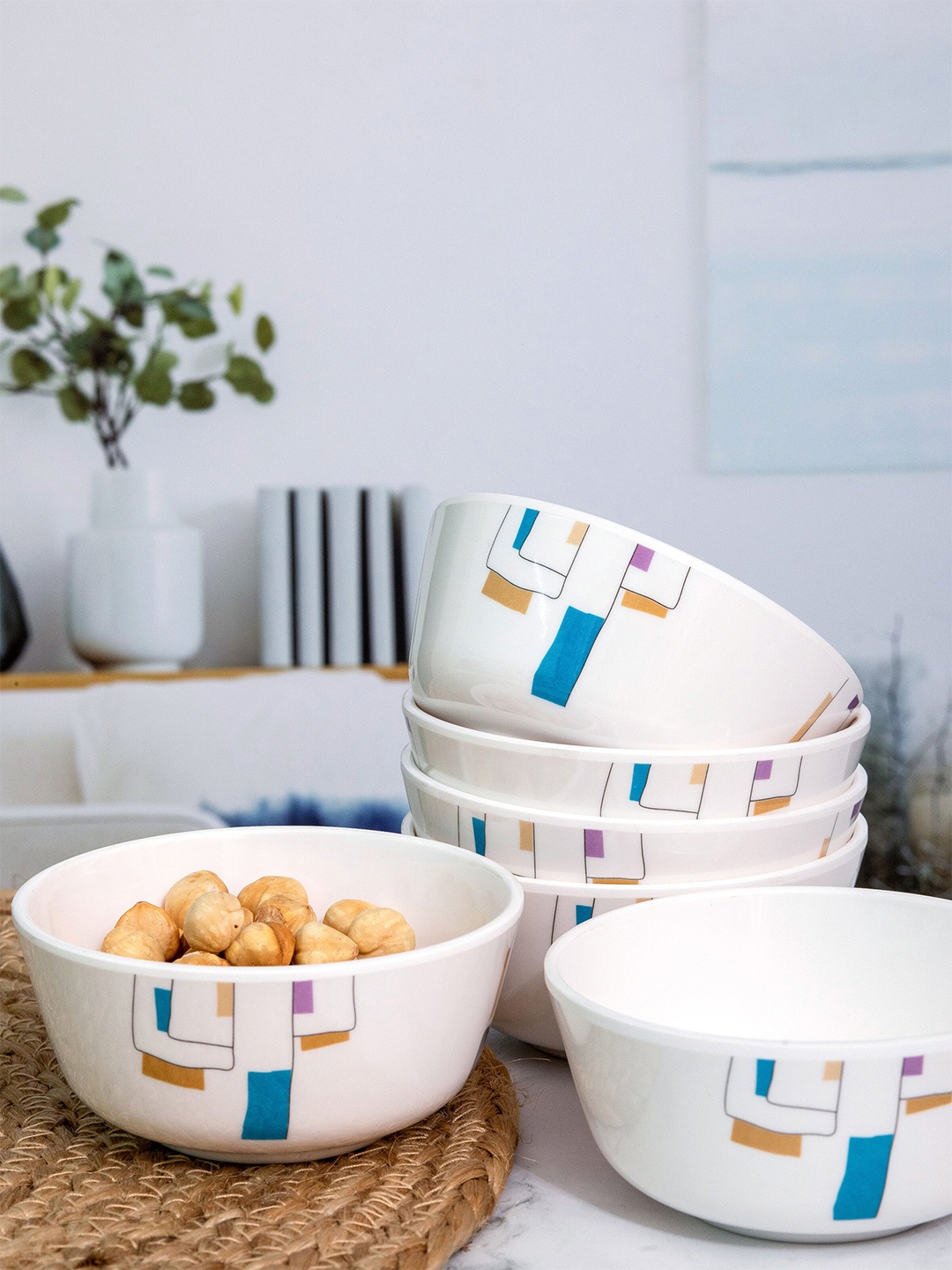 

Servewell Cityscape White 6-Pieces Floral Printed Melamine Glossy Bowls 240ml