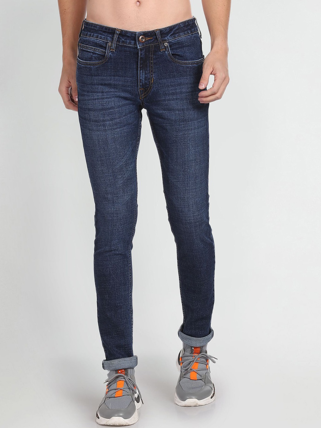 

Flying Machine Men Skinny Fit Low Rise Light Fade Stretchable Jeans, Blue