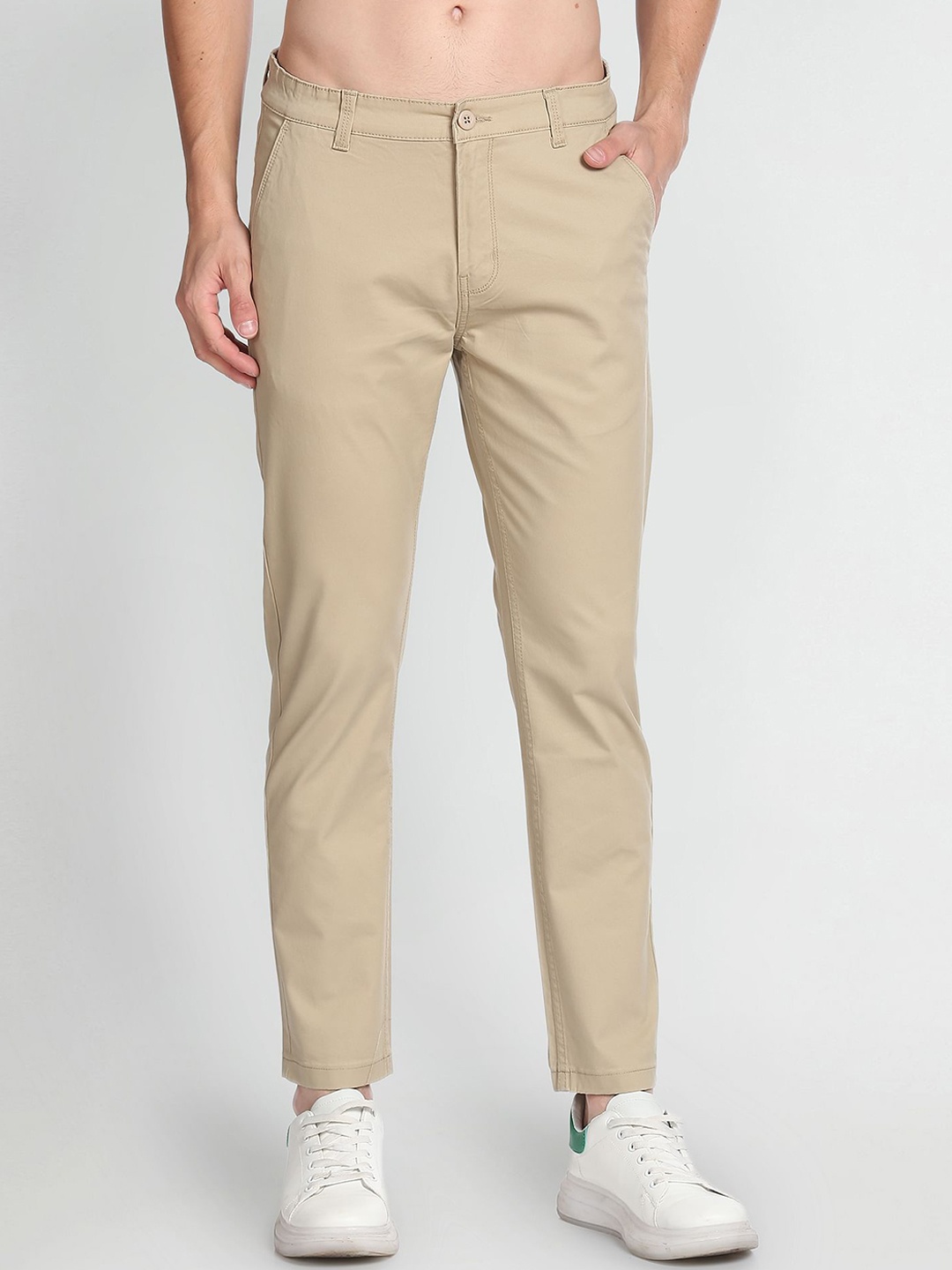 

Flying Machine Men Tapered Fit Regular Trousers, Beige