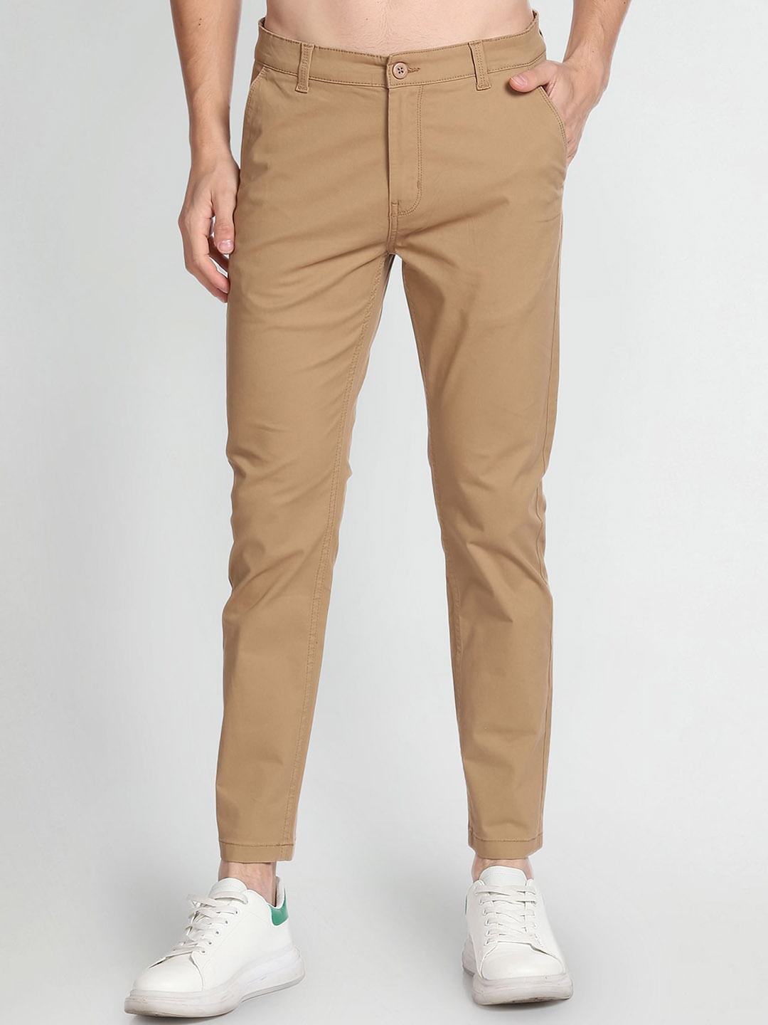 

Flying Machine Men Tapered Fit Chinos Trousers, Brown