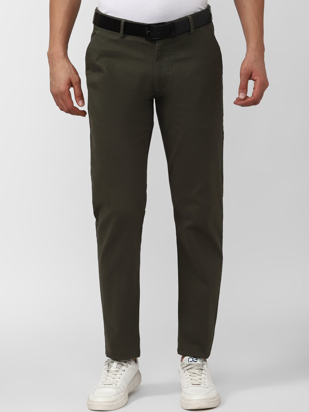 

Peter England Casuals Men Slim Fit Trousers, Olive
