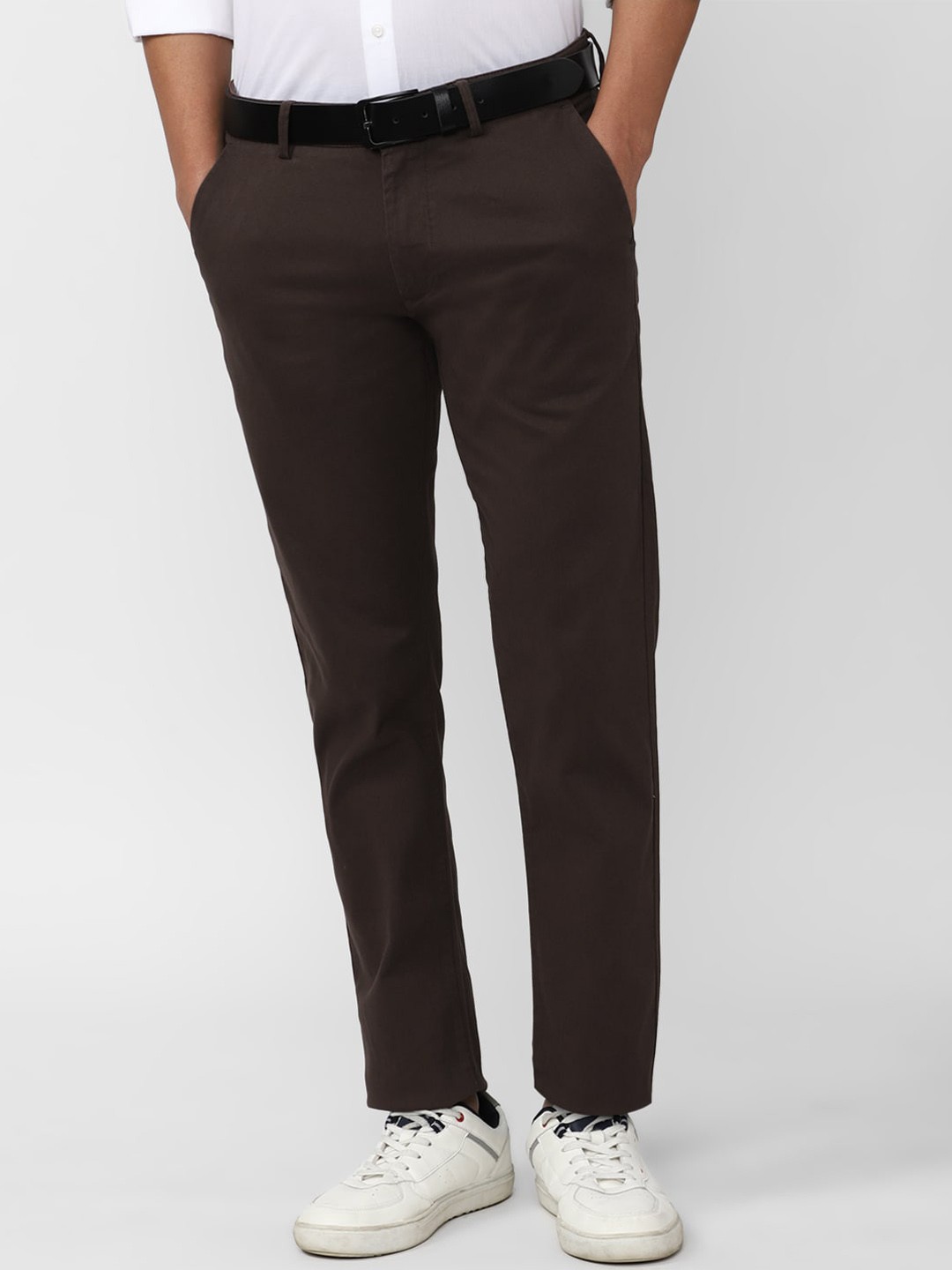 

Peter England Casuals Men Slim Fit Regular Trousers, Brown