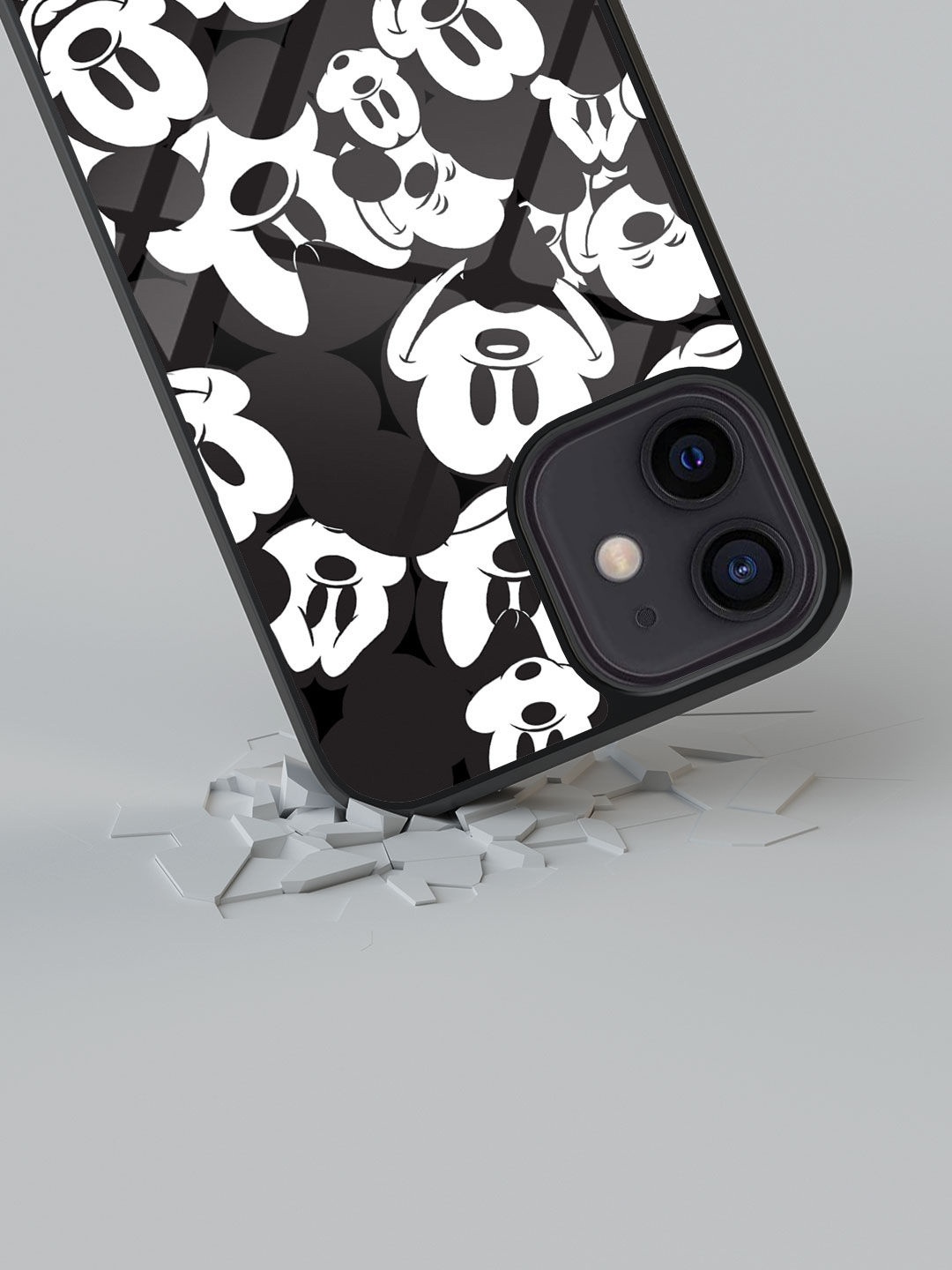 

macmerise Mickey Smileys Design Printed iPhone 12 Back Case, Black