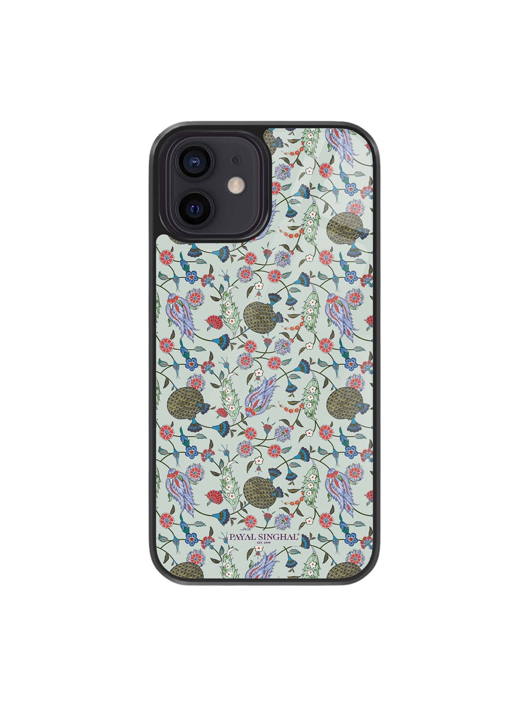 

macmerise Floral Printed iPhone 12 Mobile Glass Case, Off white
