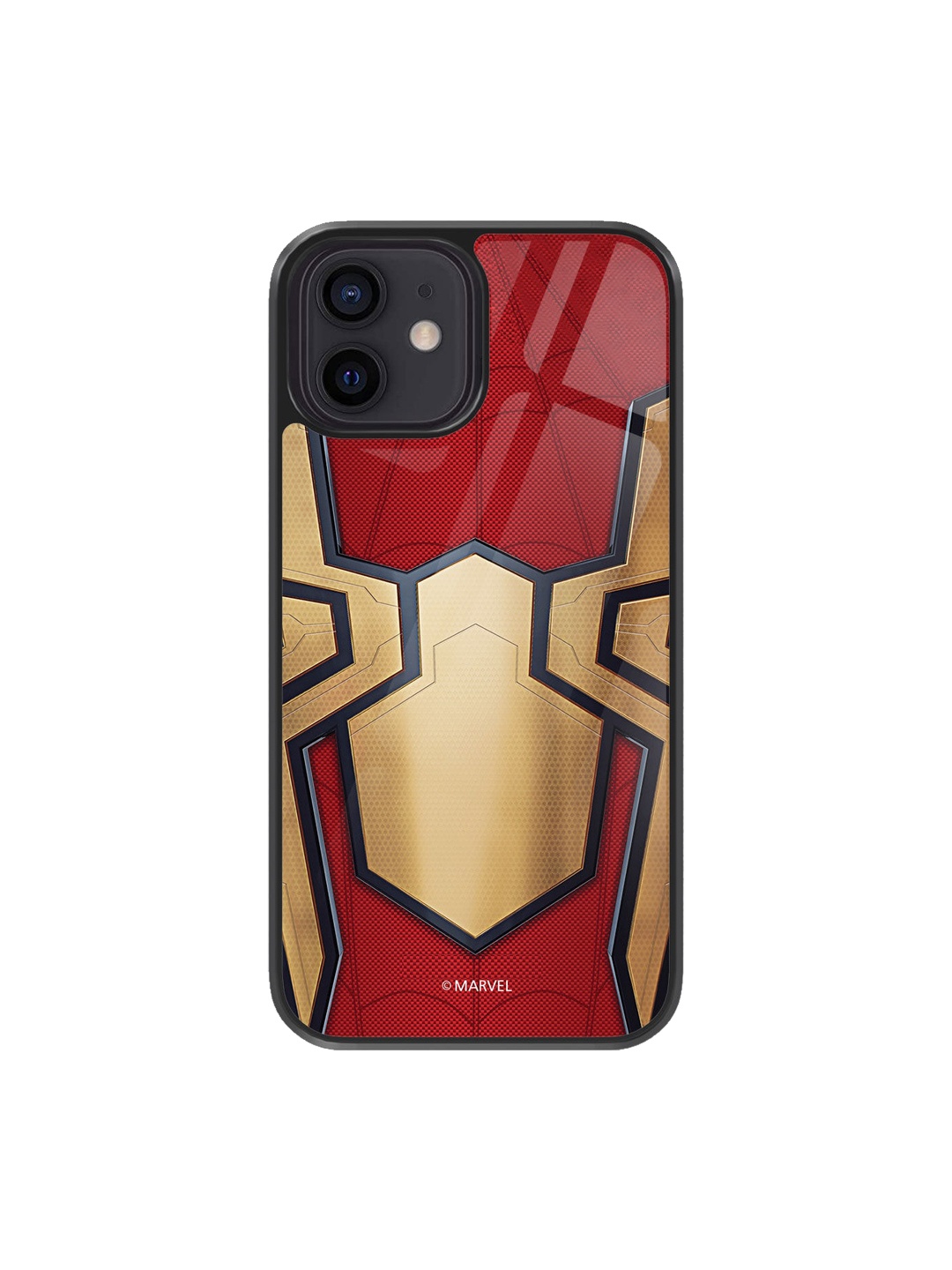 

macmerise Integrated Spider Logo Design iPhone 12 Mobile Glass Case, Red