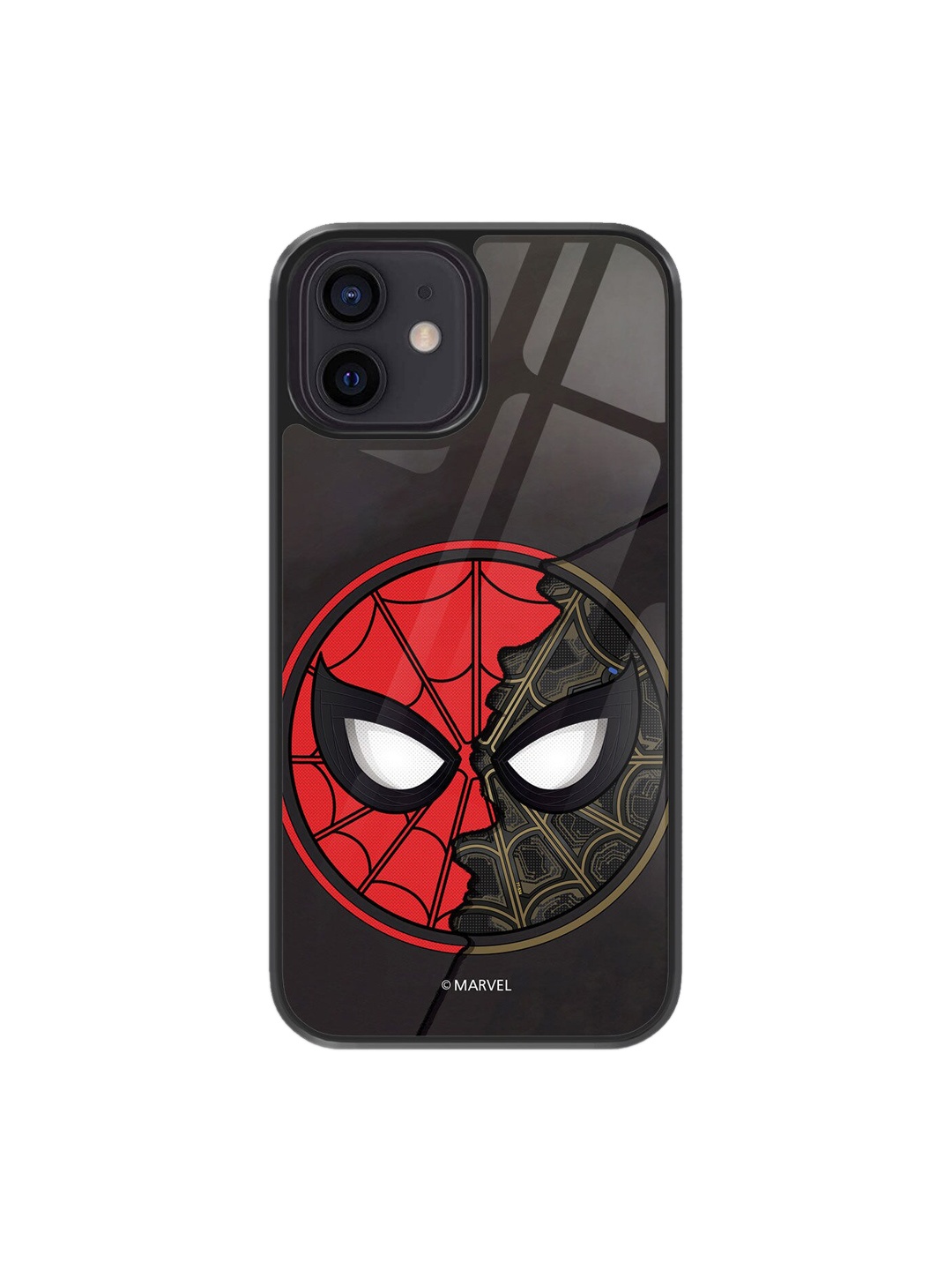 

macmerise Two Face Spidey Design iPhone 12 Mobile Glass Case, Black