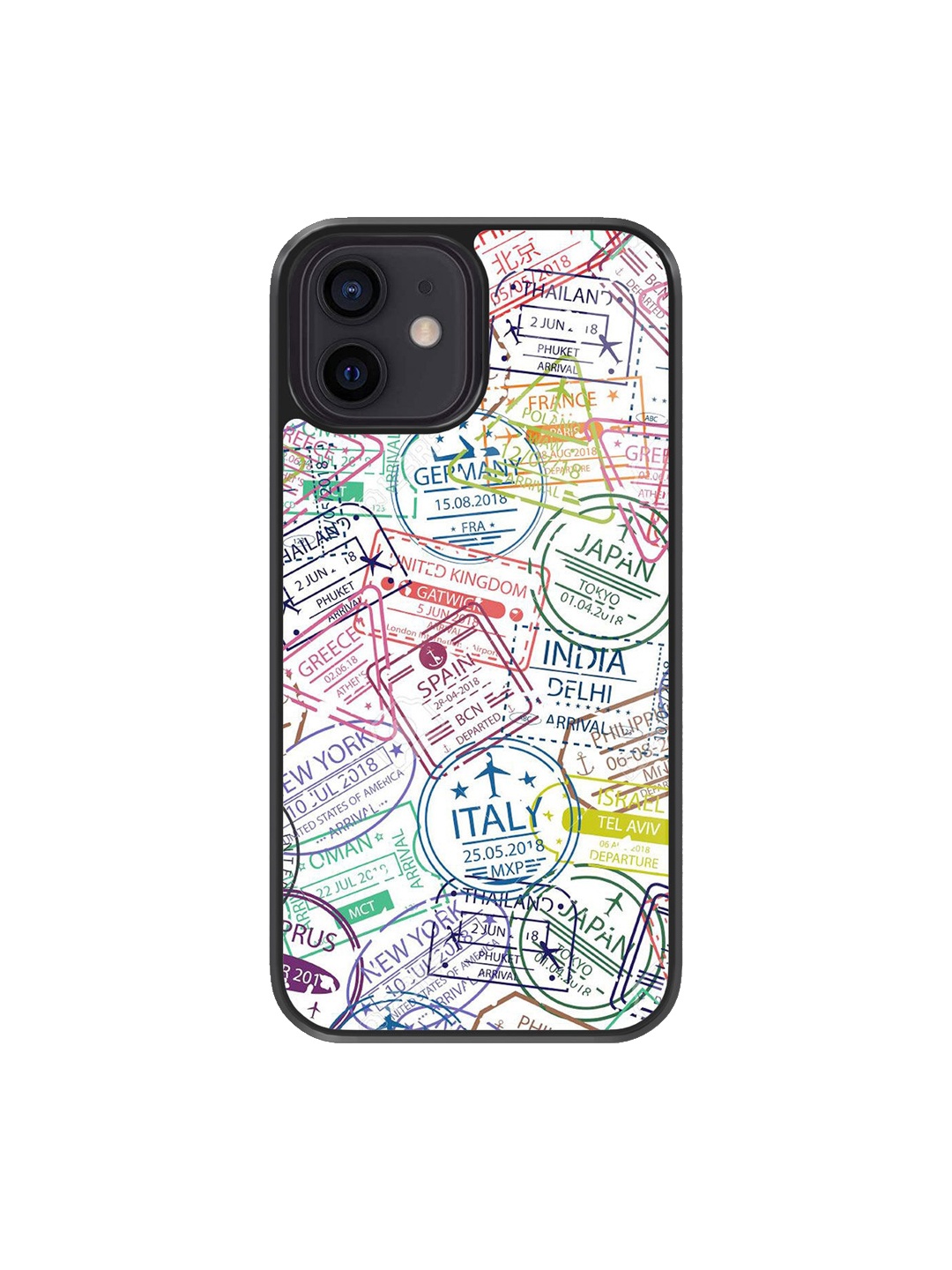 

macmerise Immigration Stamps Classic Design iPhone 12 Back Case, White