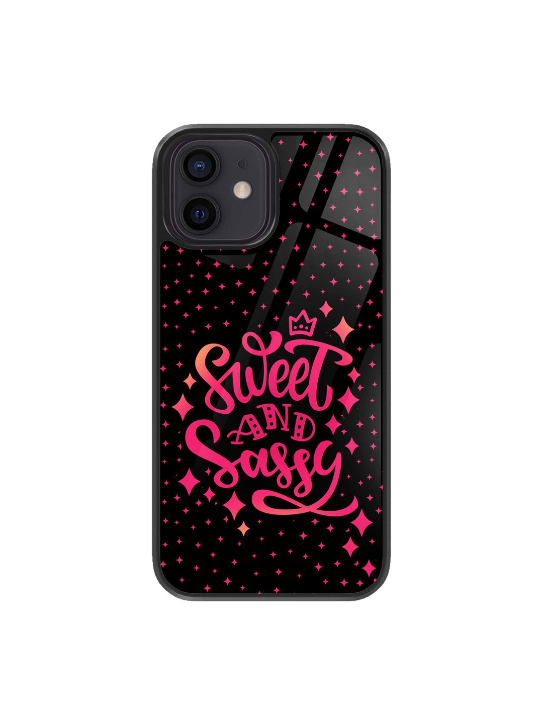 

Macmerise Printed Sweet & Sassy Design iPhone 12 Glass Back Case, Black