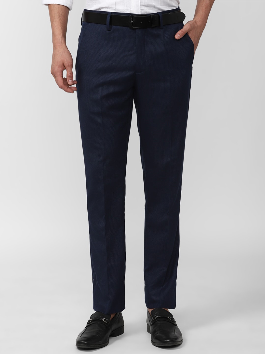 

V Dot Men Skinny Fit Formal Trousers, Navy blue