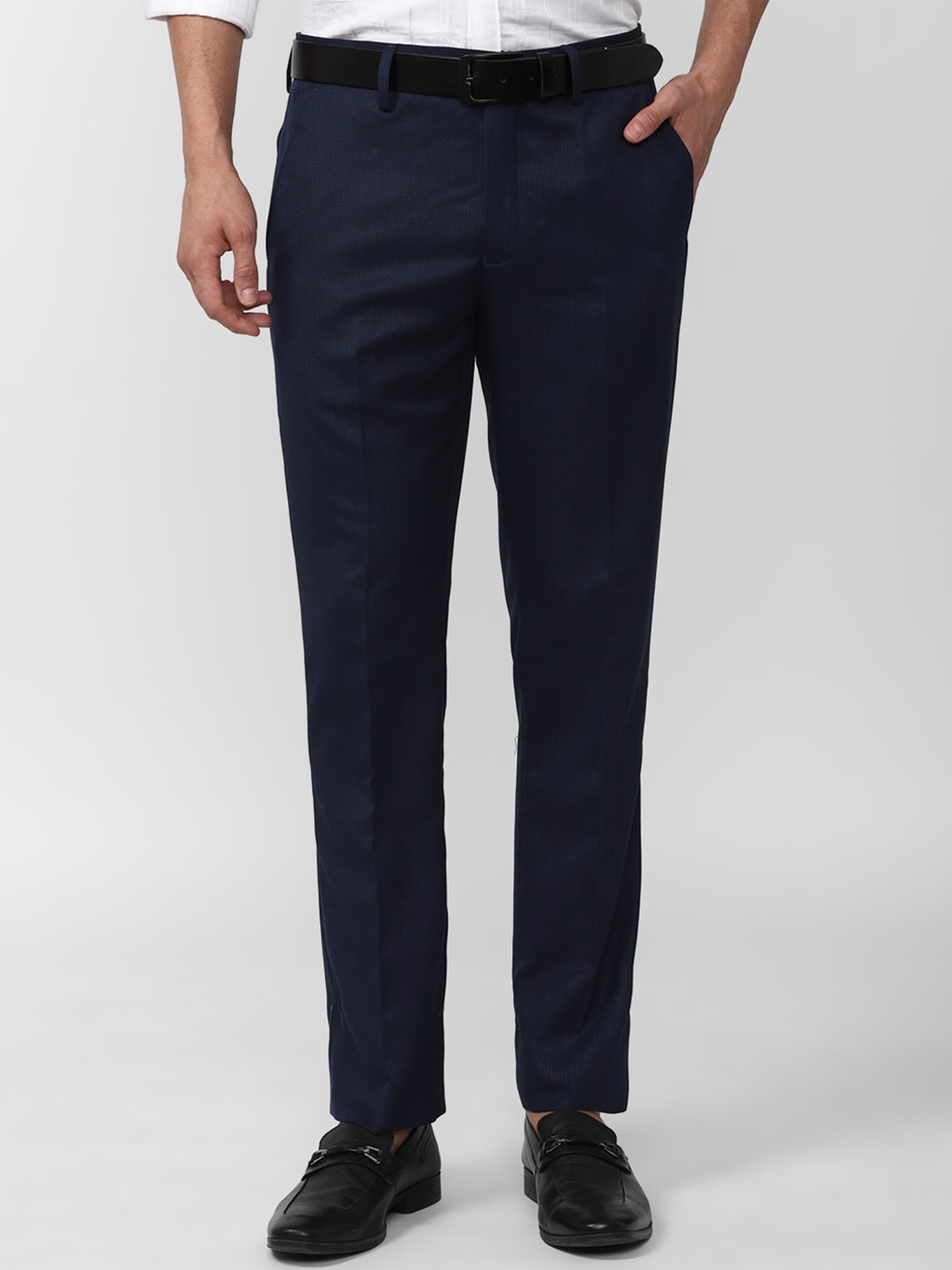 

V Dot Men Skinny Fit Formal Trousers, Navy blue