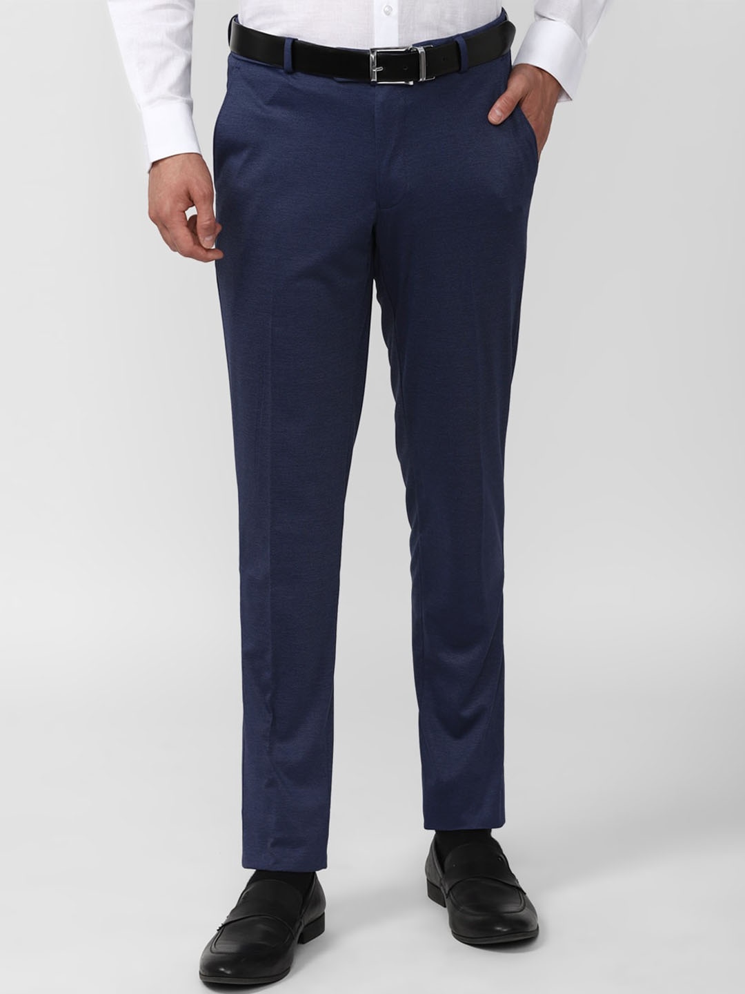 

Van Heusen Men Mid-Rise Textured Slim Fit Formal Trousers, Navy blue