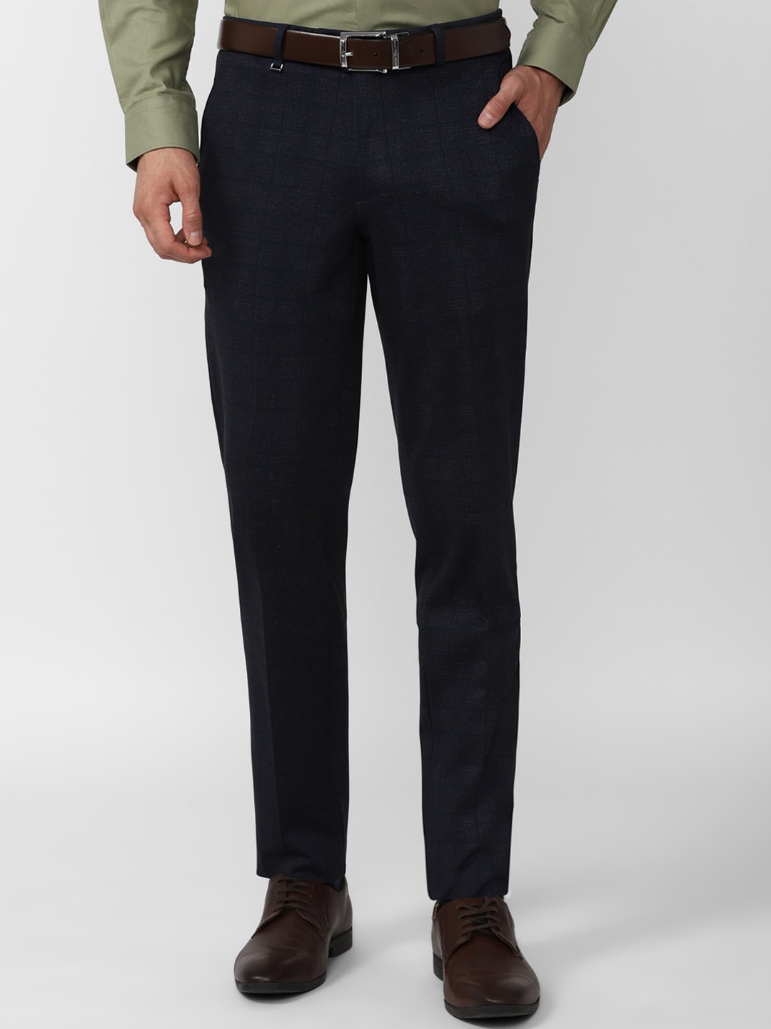 

Van Heusen Men Checked Slim Fit Formal Trousers, Navy blue