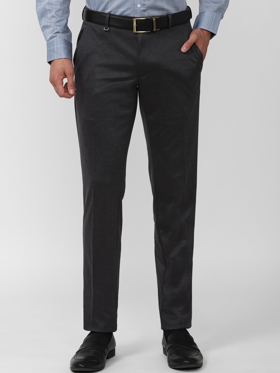 

Van Heusen Men Mid-Rise Textured Slim Fit Formal Trousers, Grey