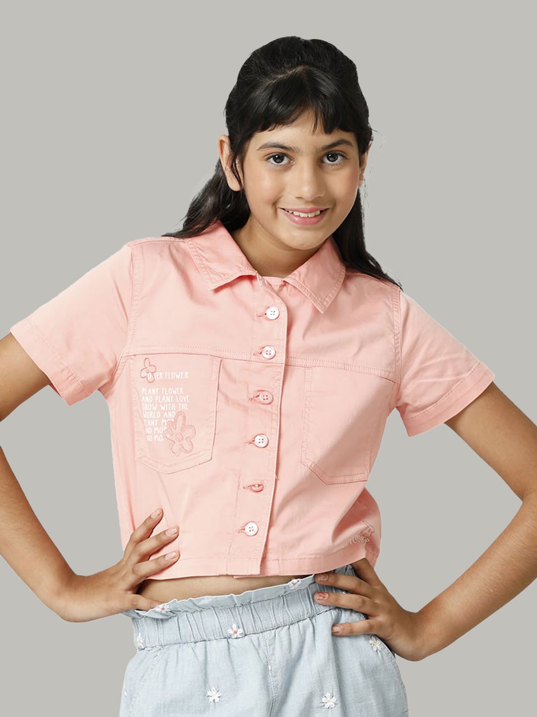 

UNDER FOURTEEN ONLY Peach-Coloured Cotton Shirt Style Top