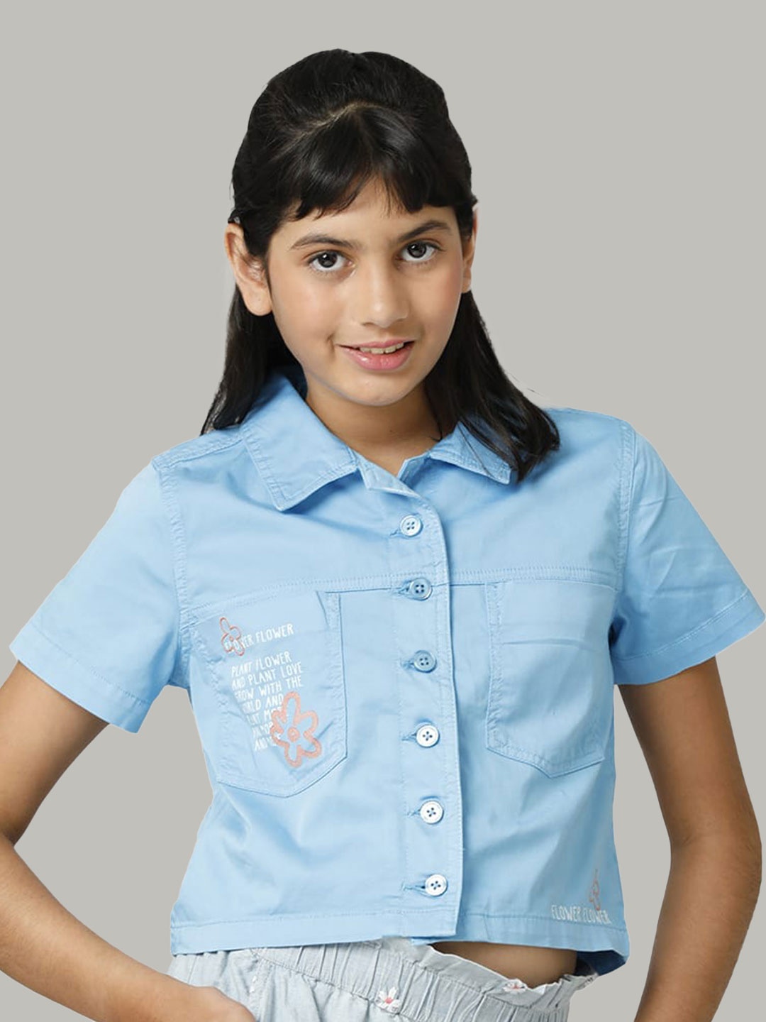 

UNDER FOURTEEN ONLY Blue Cotton Shirt Style Top