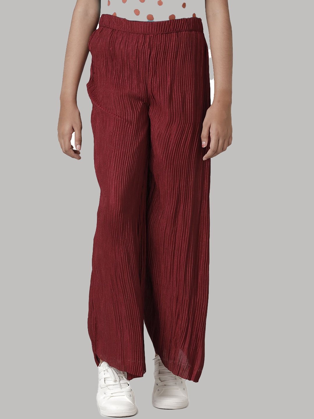 

UNDER FOURTEEN ONLY Girls Self Design Loose Fit Parallel Trousers, Maroon