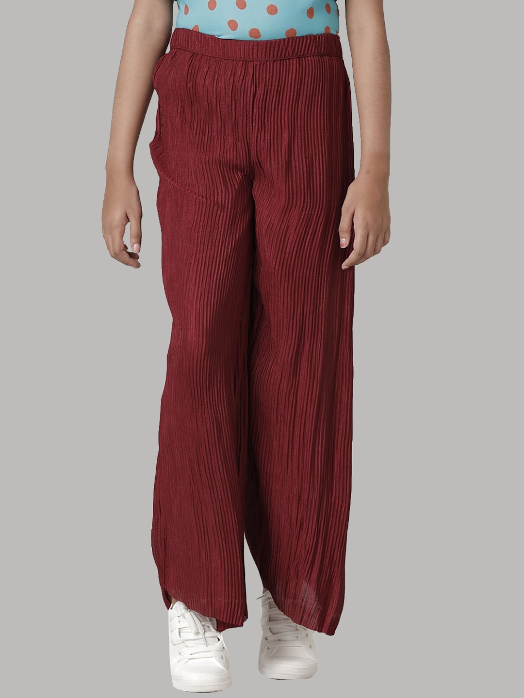 

UNDER FOURTEEN ONLY Girls Self Design Loose Fit Parallel Trousers, Maroon