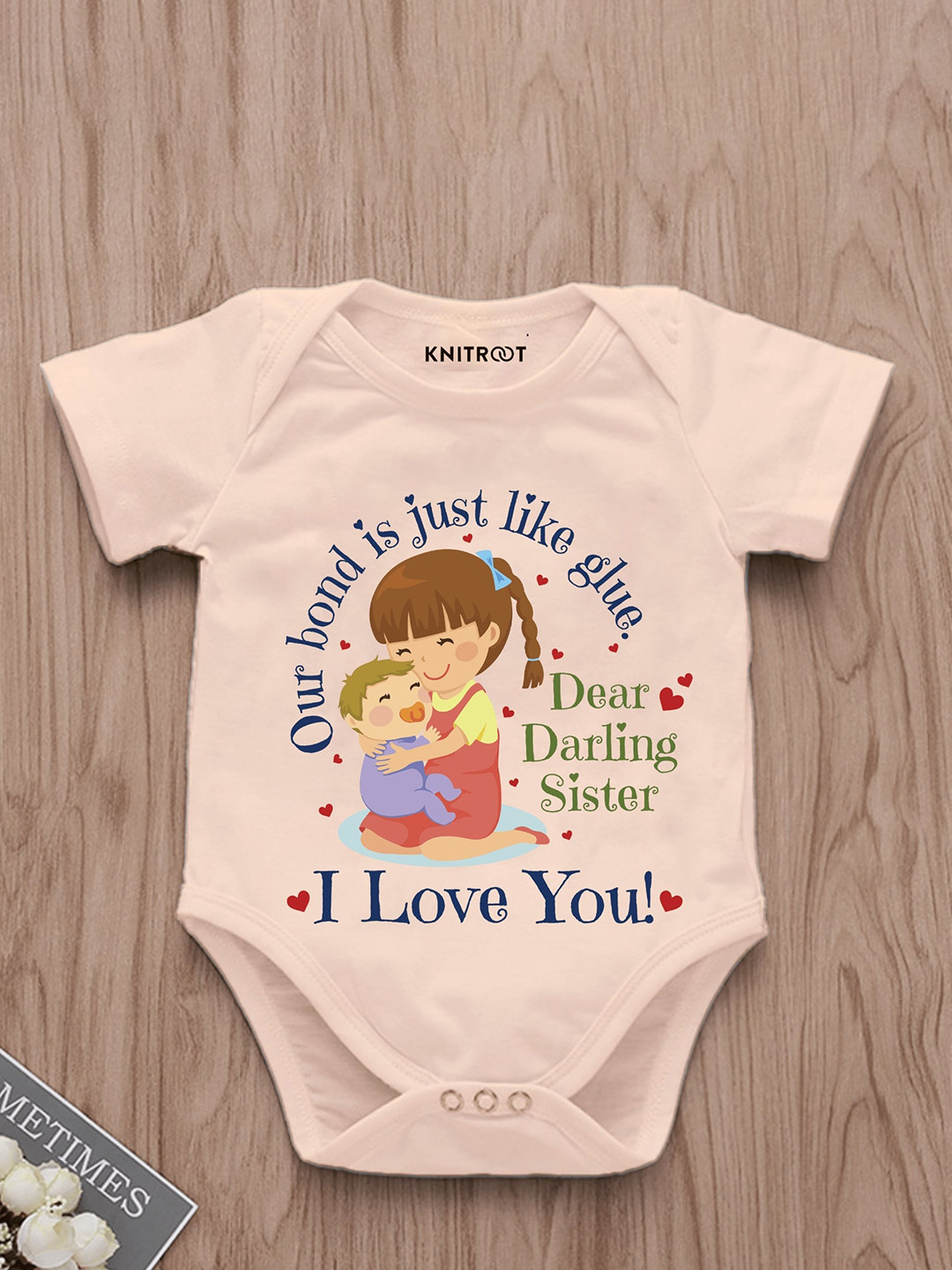 

KNITROOT Infant Kids Printed Cotton Bodysuit, Peach