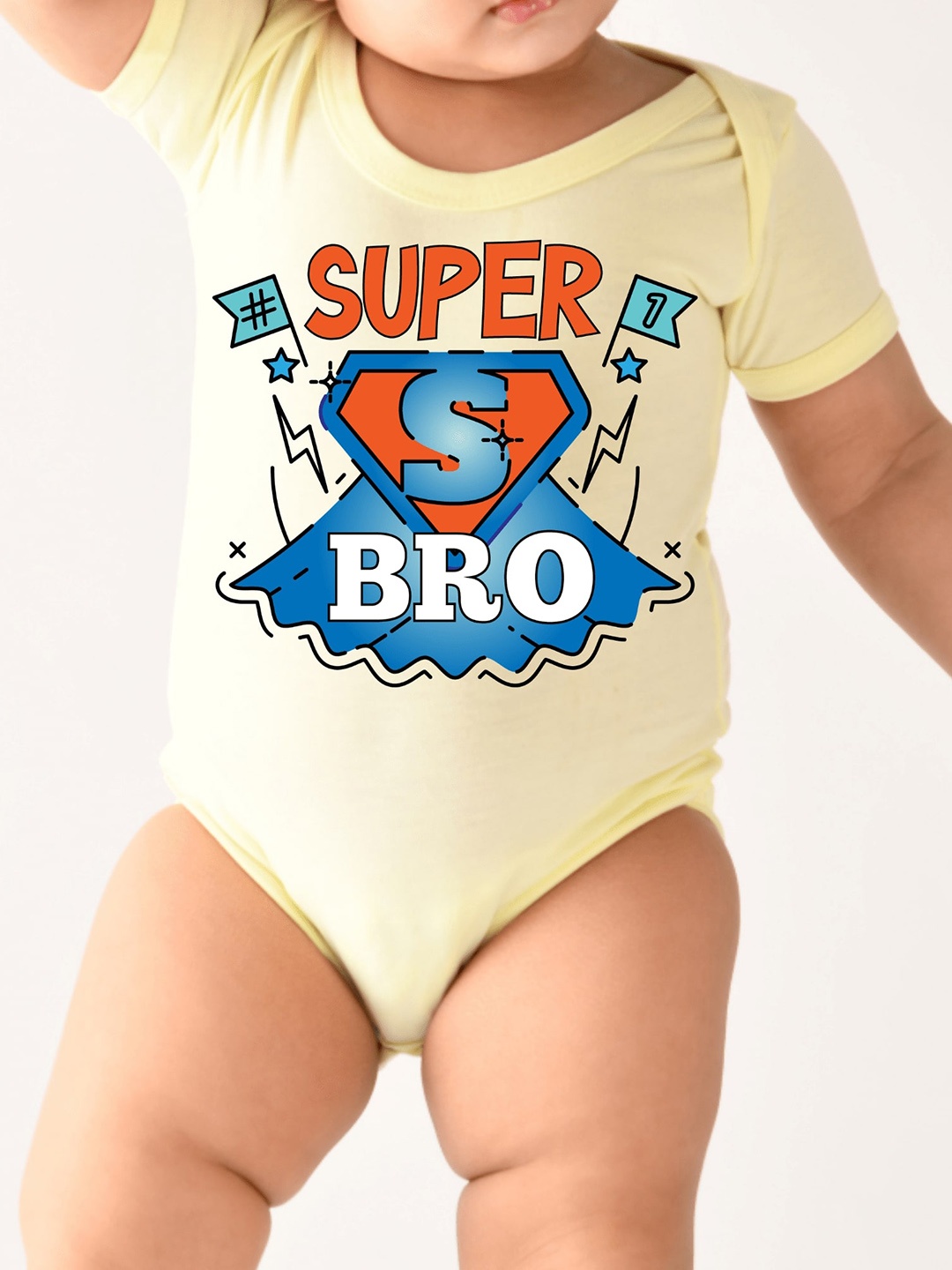 

KNITROOT Infants Super Bro Printed Cotton Bodysuit, Yellow