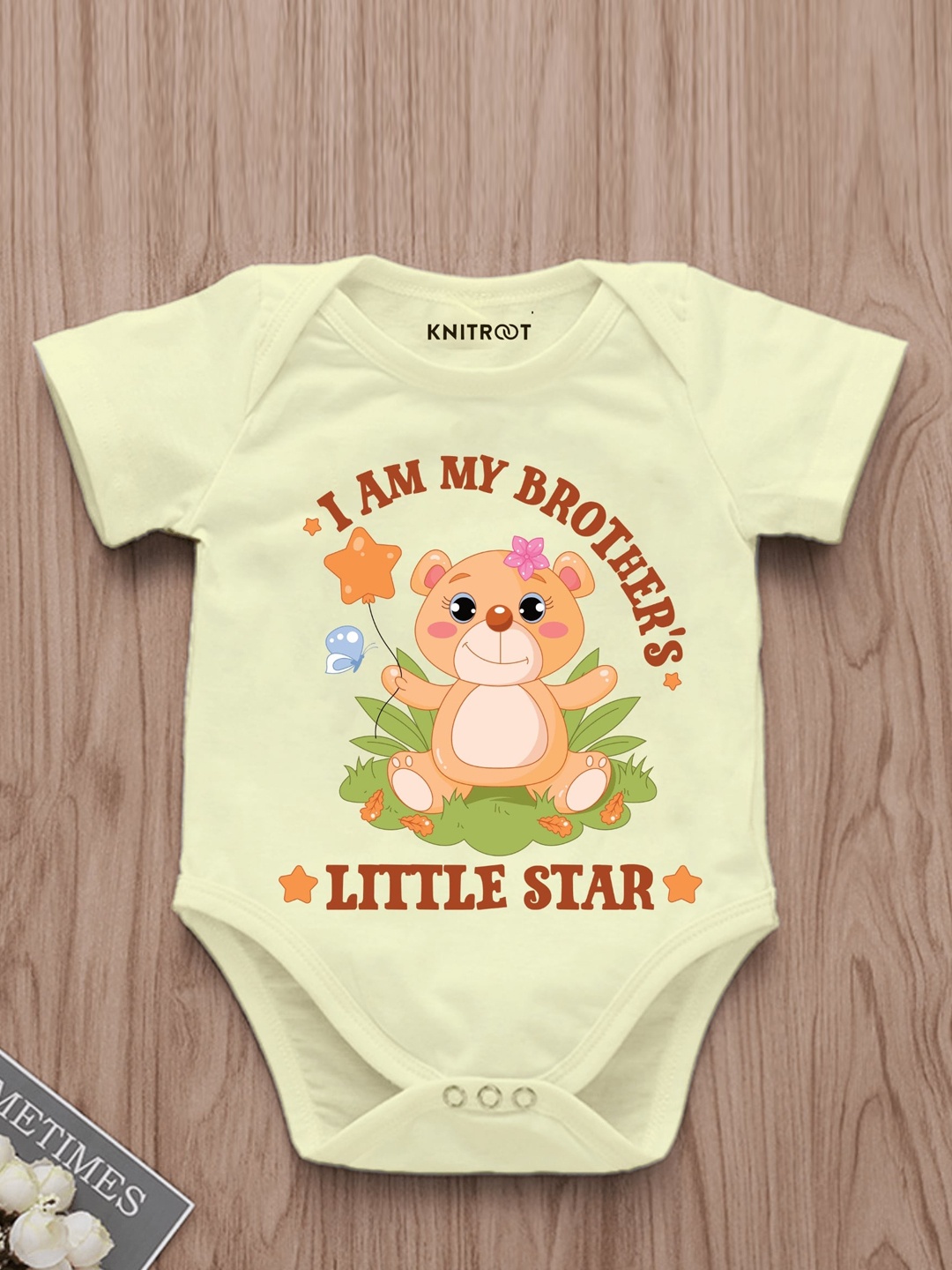 

KNITROOT Infants My Brother Litter Sister Printed Cotton Bodysuit, Yellow