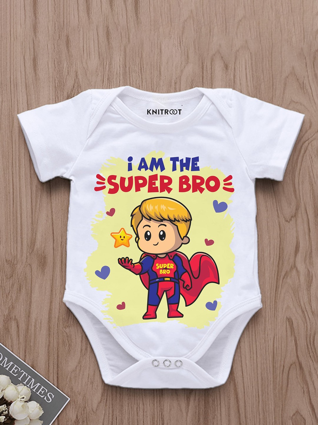 

KNITROOT Infants I Am The Superbro Printed Cotton Bodysuit, White