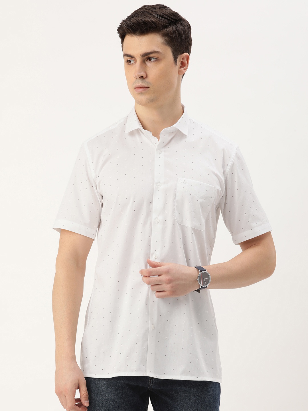 

Peter England Men Slim Fit Opaque Printed Casual Shirt, White