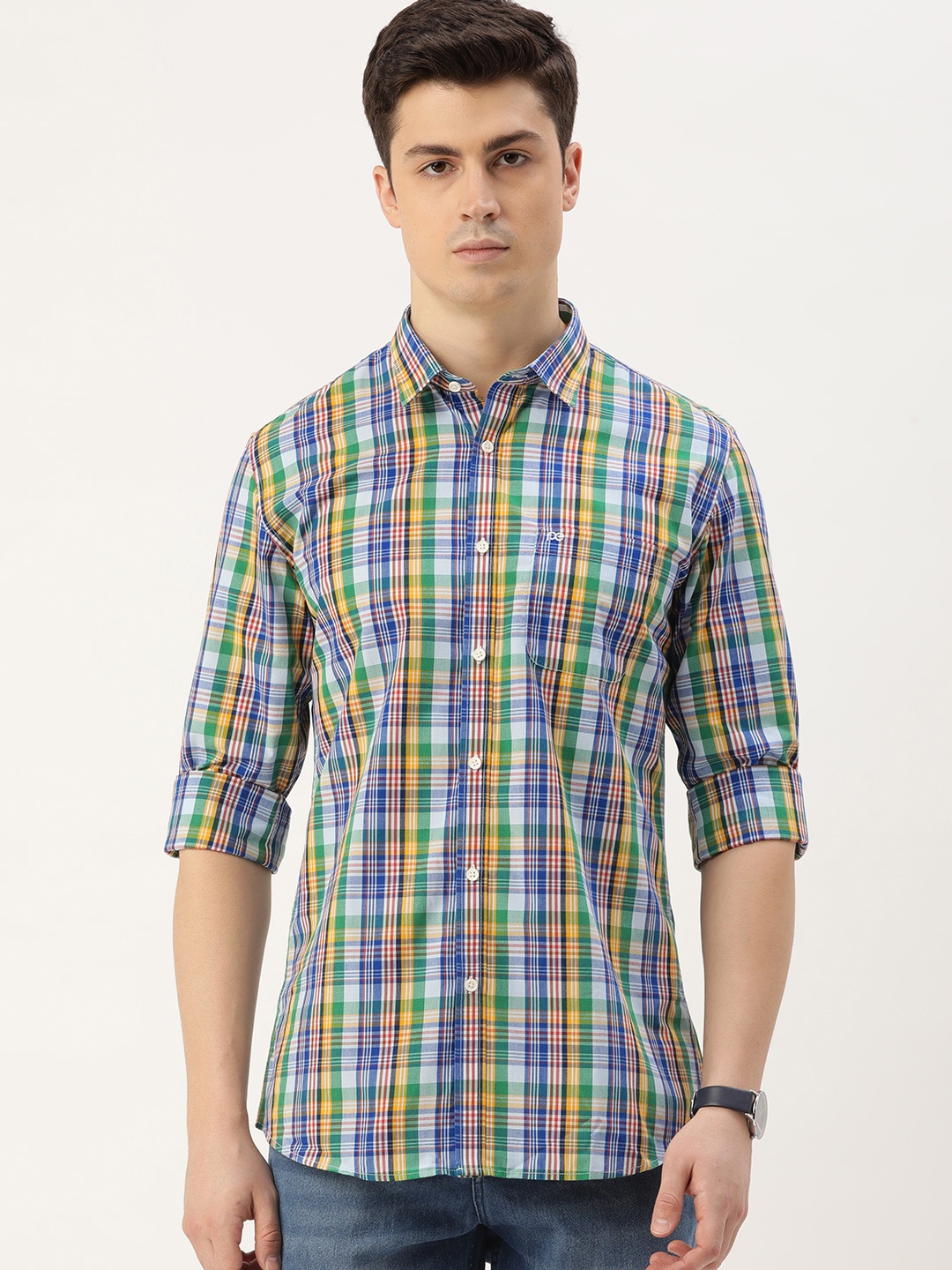 

Peter England Men Slim Fit Opaque Checked Casual Shirt, Multi