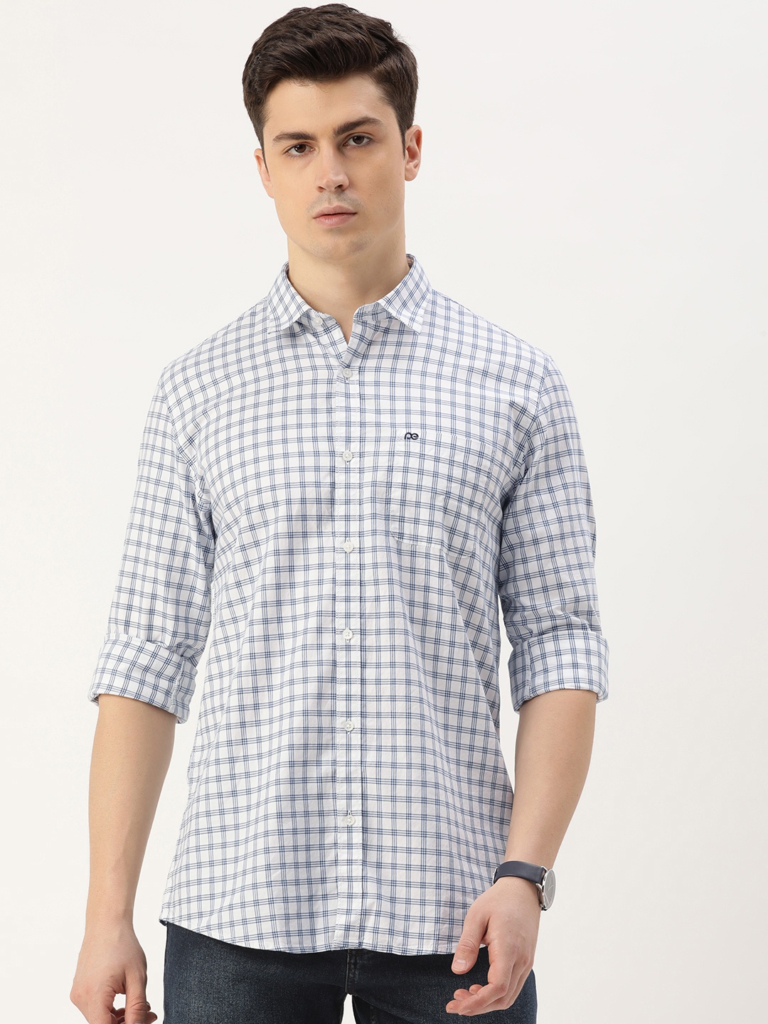 

Peter England Men Slim Fit Opaque Checked Casual Shirt, White