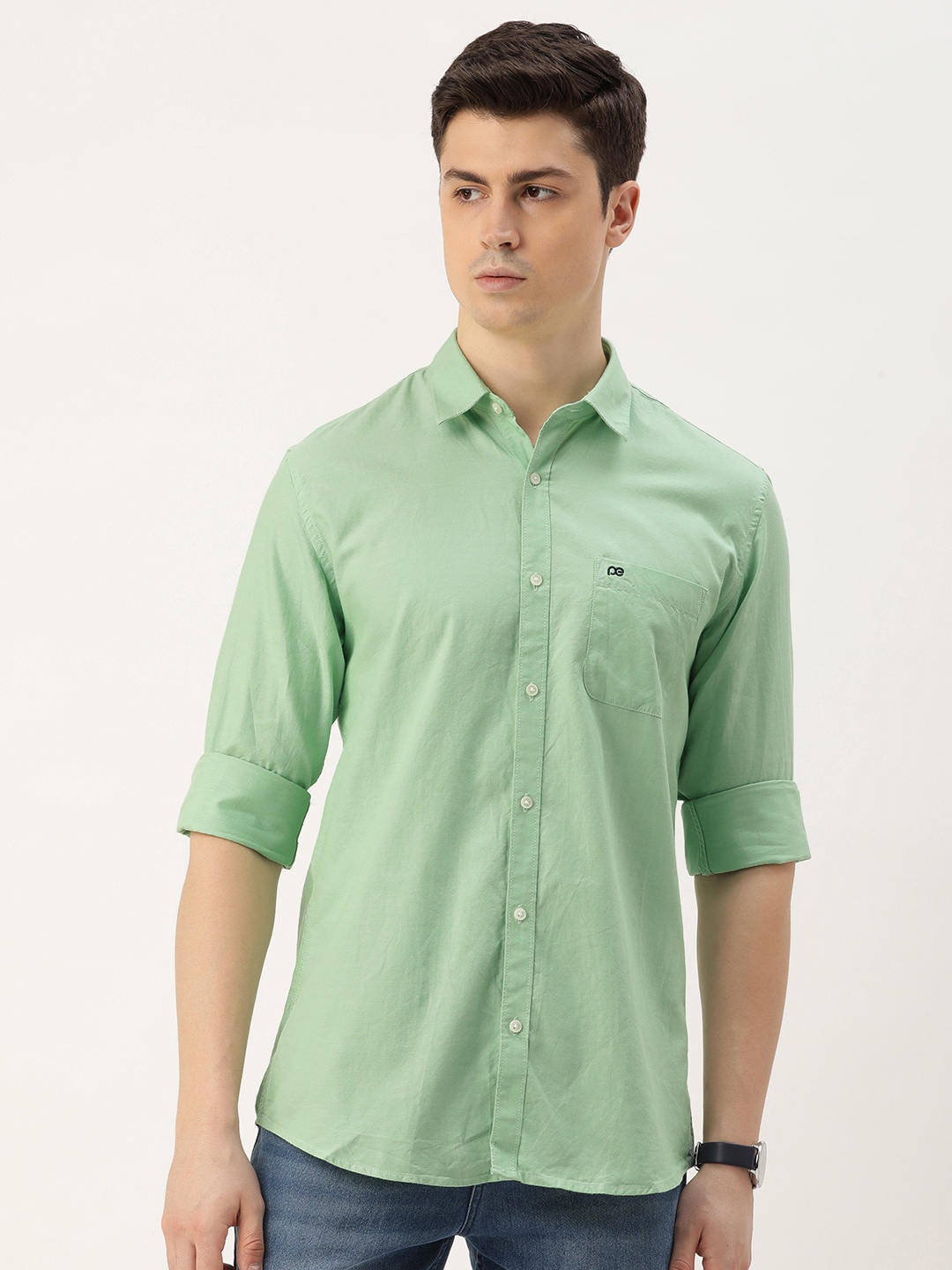 

Peter England Men Slim Fit Opaque Casual Shirt, Green