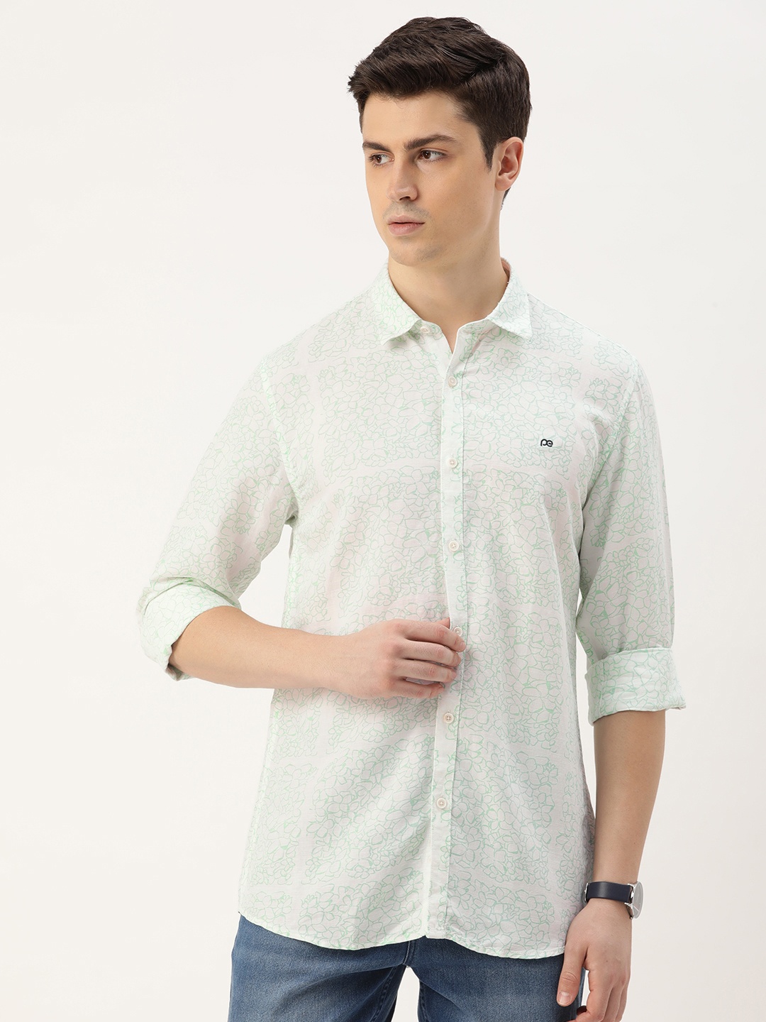 

Peter England Men Slim Fit Abstract Printed Casual Shirt, Green