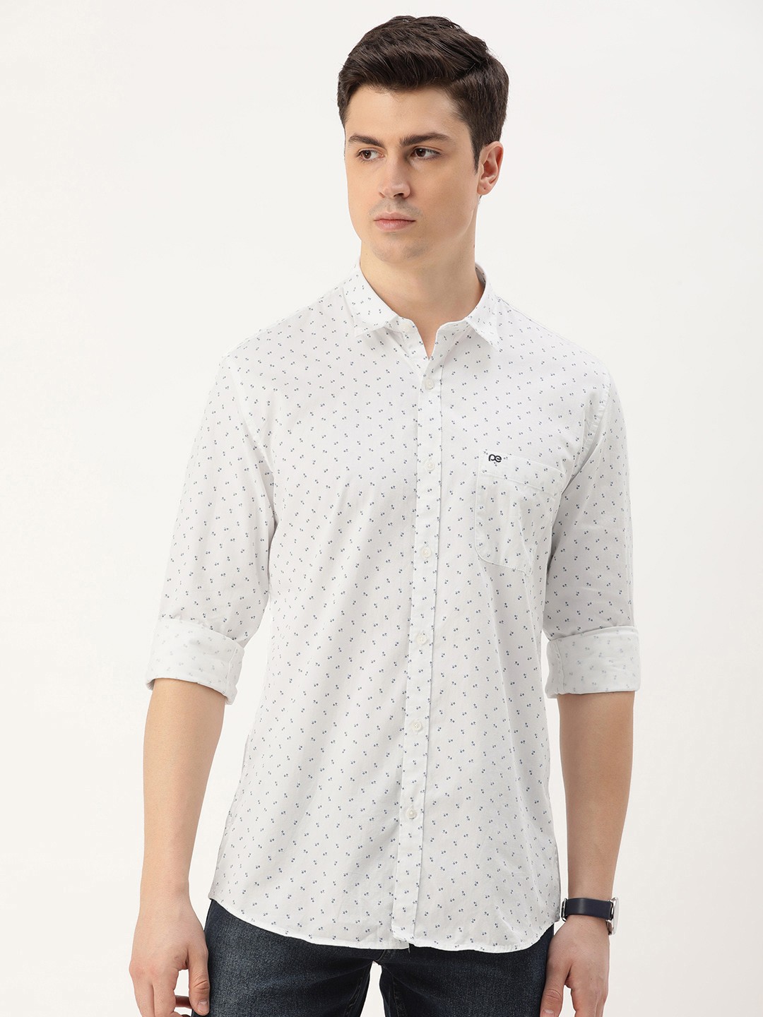 

Peter England Men Slim Fit Opaque Printed Casual Shirt, White