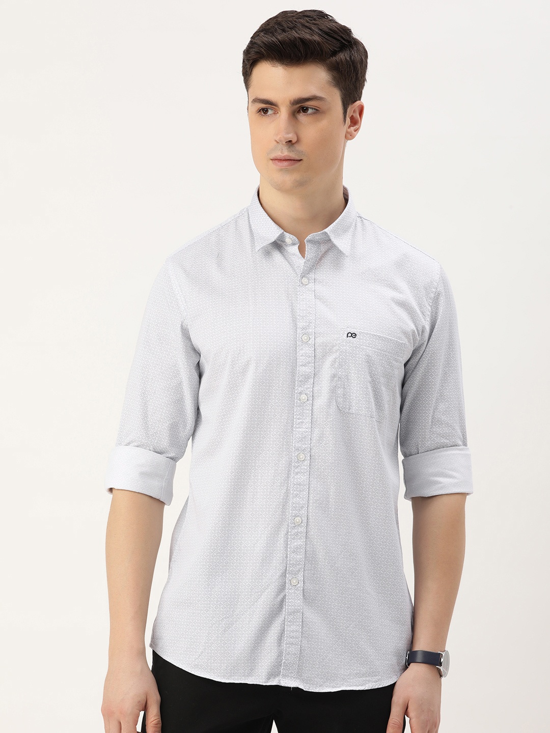 

Peter England Men Slim Fit Opaque Printed Pure Cotton Casual Shirt, Blue