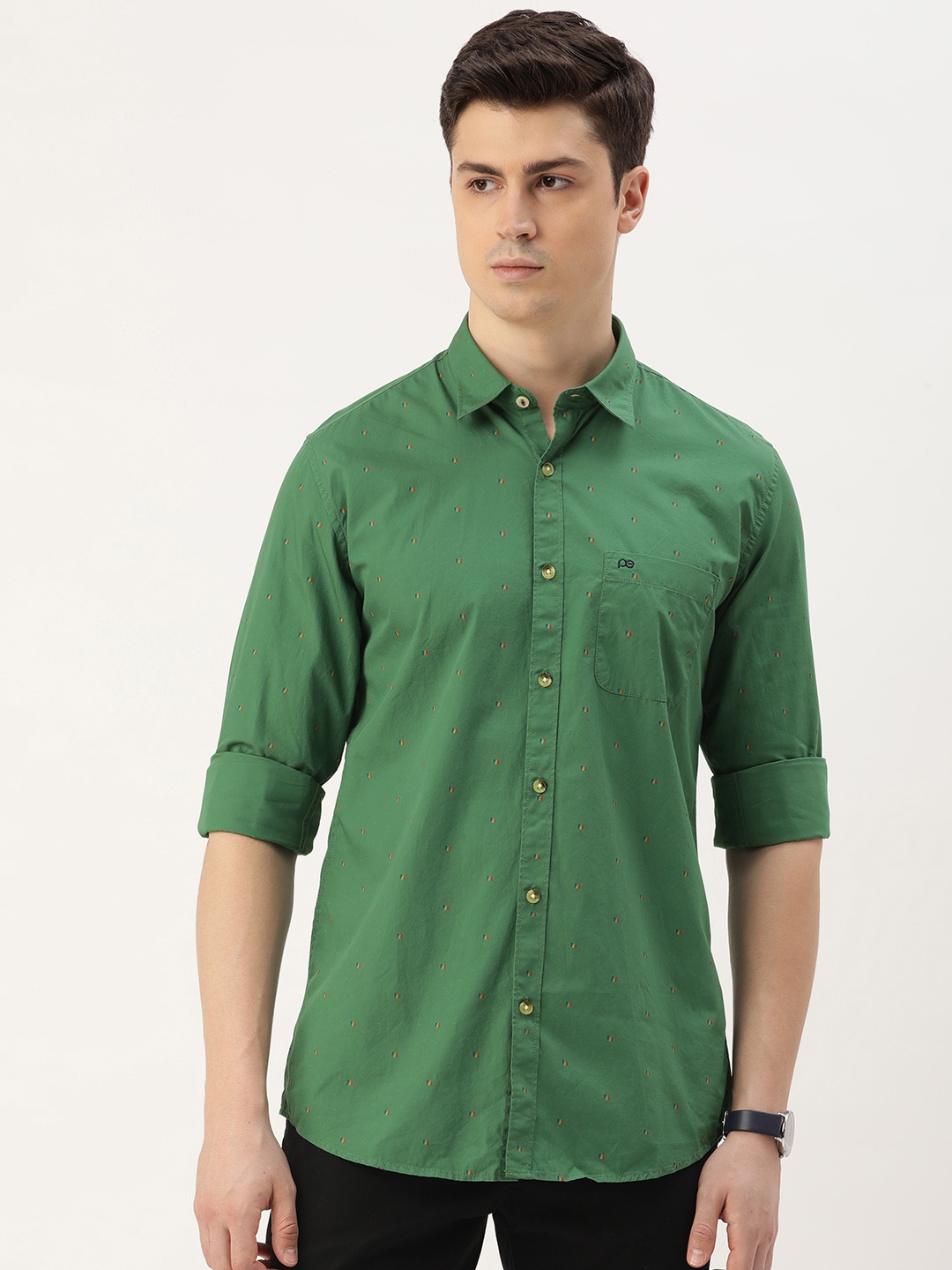 

Peter England Men Slim Fit Opaque Casual Shirt, Green