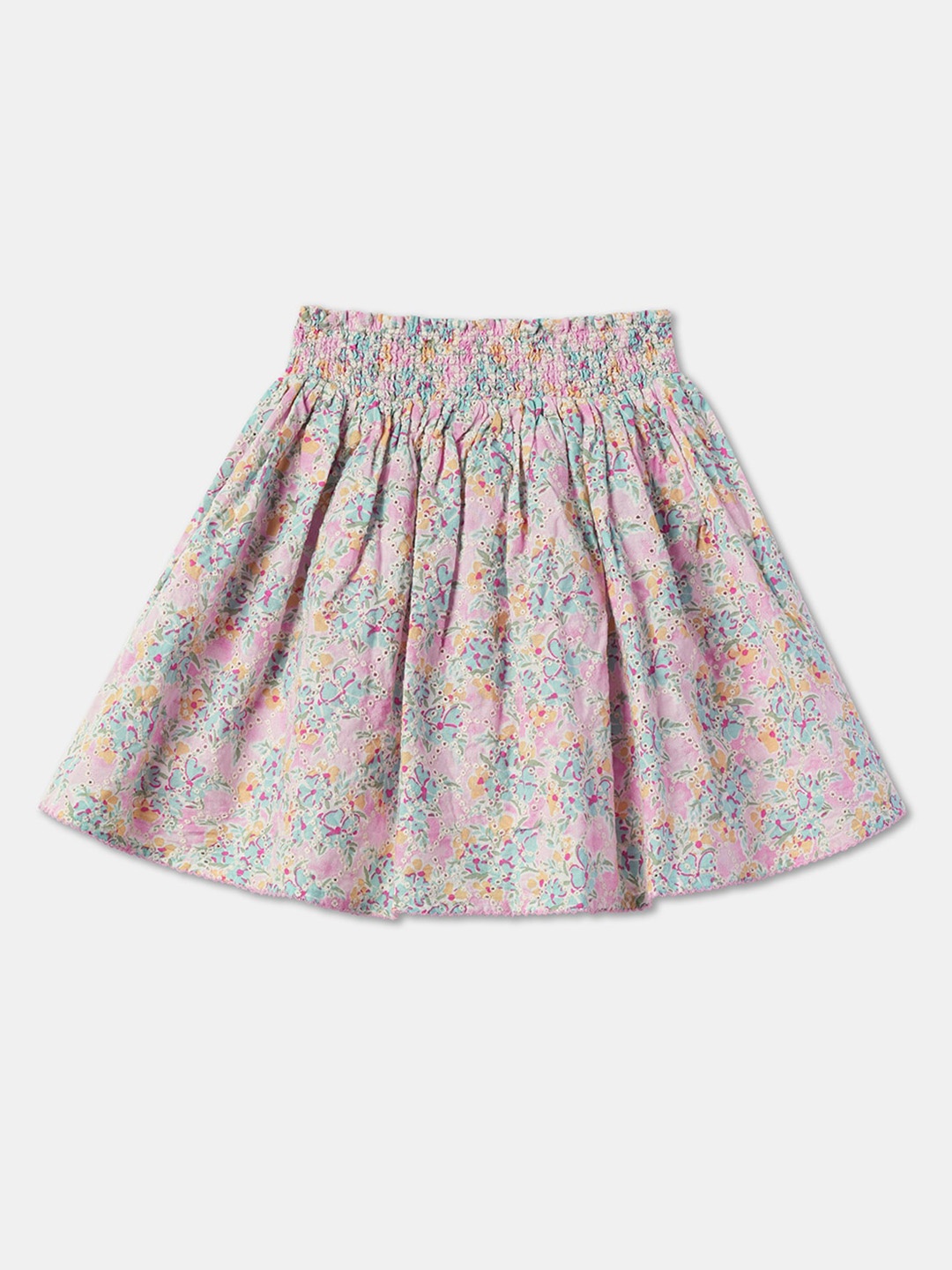 

R&B Girls Floral Printed Pure Cotton A-Line Skirt, Pink