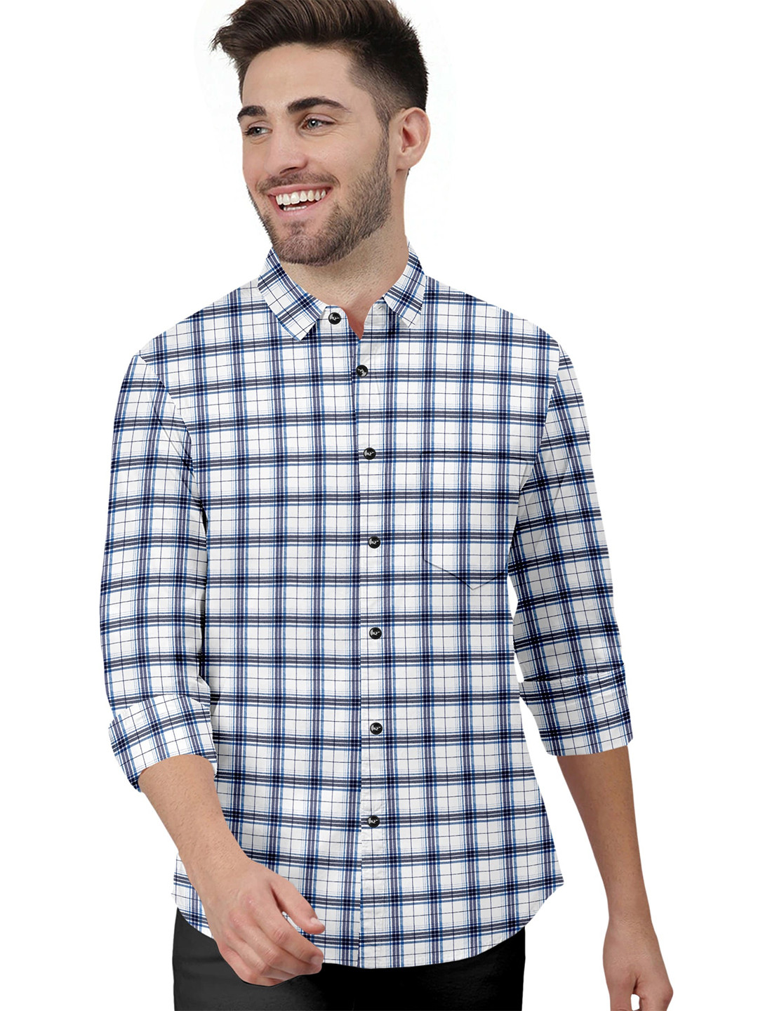 

ETHNIC TRENDZ Men White Standard Opaque Checked Casual Shirt