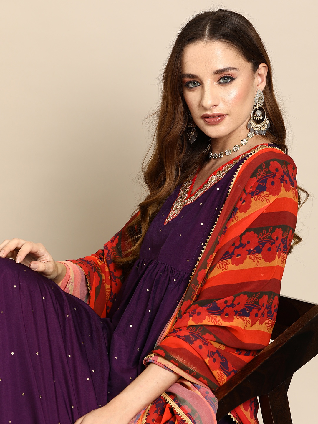 

Sangria Women Empire Gotta Patti Kurta with Palazzos & Dupatta, Purple