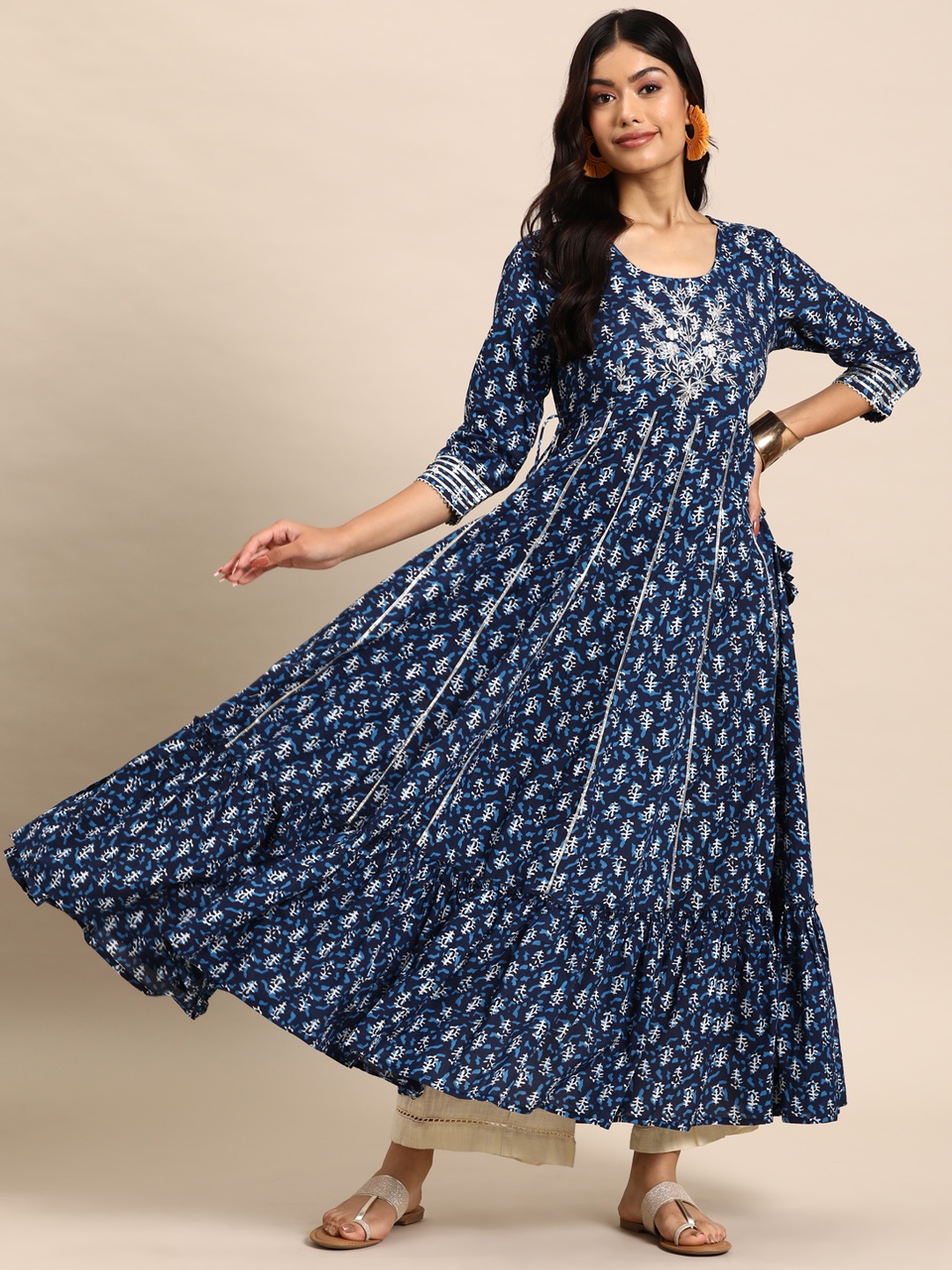 

Sangria Printed Gotta Patti Anarkali Kurta, Blue
