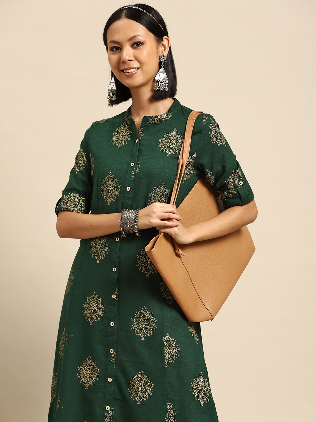 

Sangria Ethnic Motifs Printed A-Line Kurta, Green